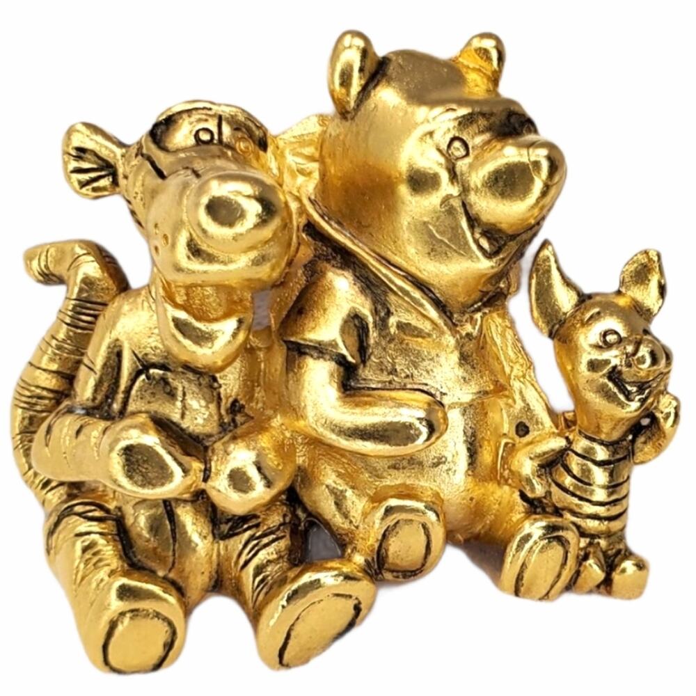 Vintage Disney Winnie the Pooh Tigger Piglet Gold Brooch